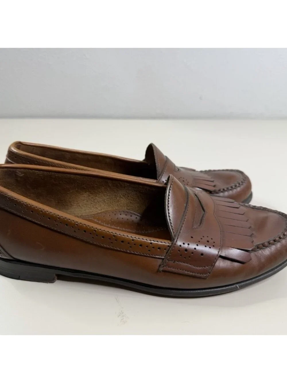 VTG Cole Haan Loafers Men 11 D Brown Leather Kiltie Slip On Dress Shoe EUC